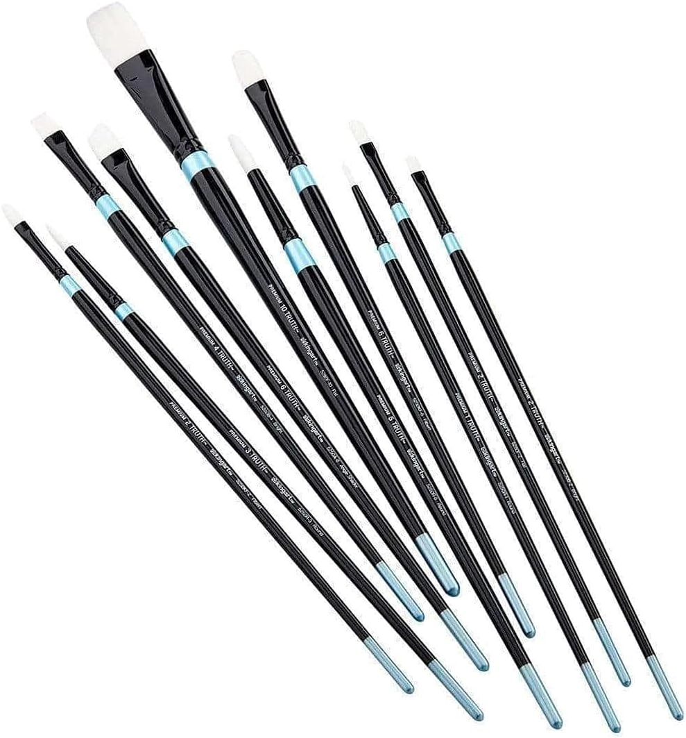 KINGART Truth White Taklon Long Handle Artist Brush Set 10 pc