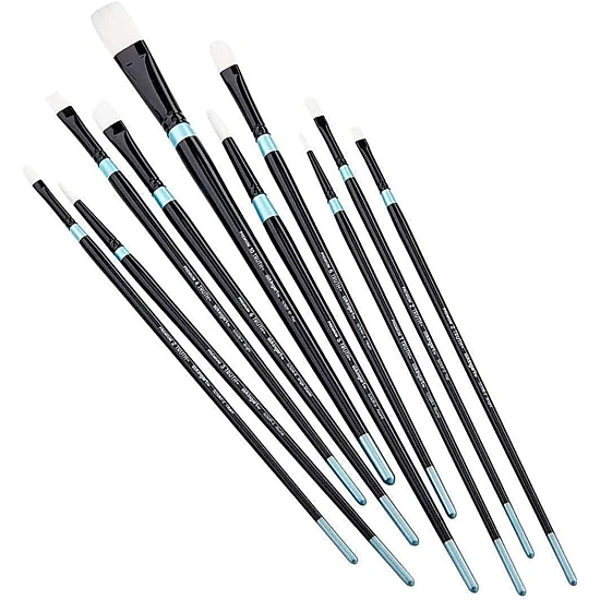 KINGART Truth White Taklon Long Handle Artist Brush Set 10 pc