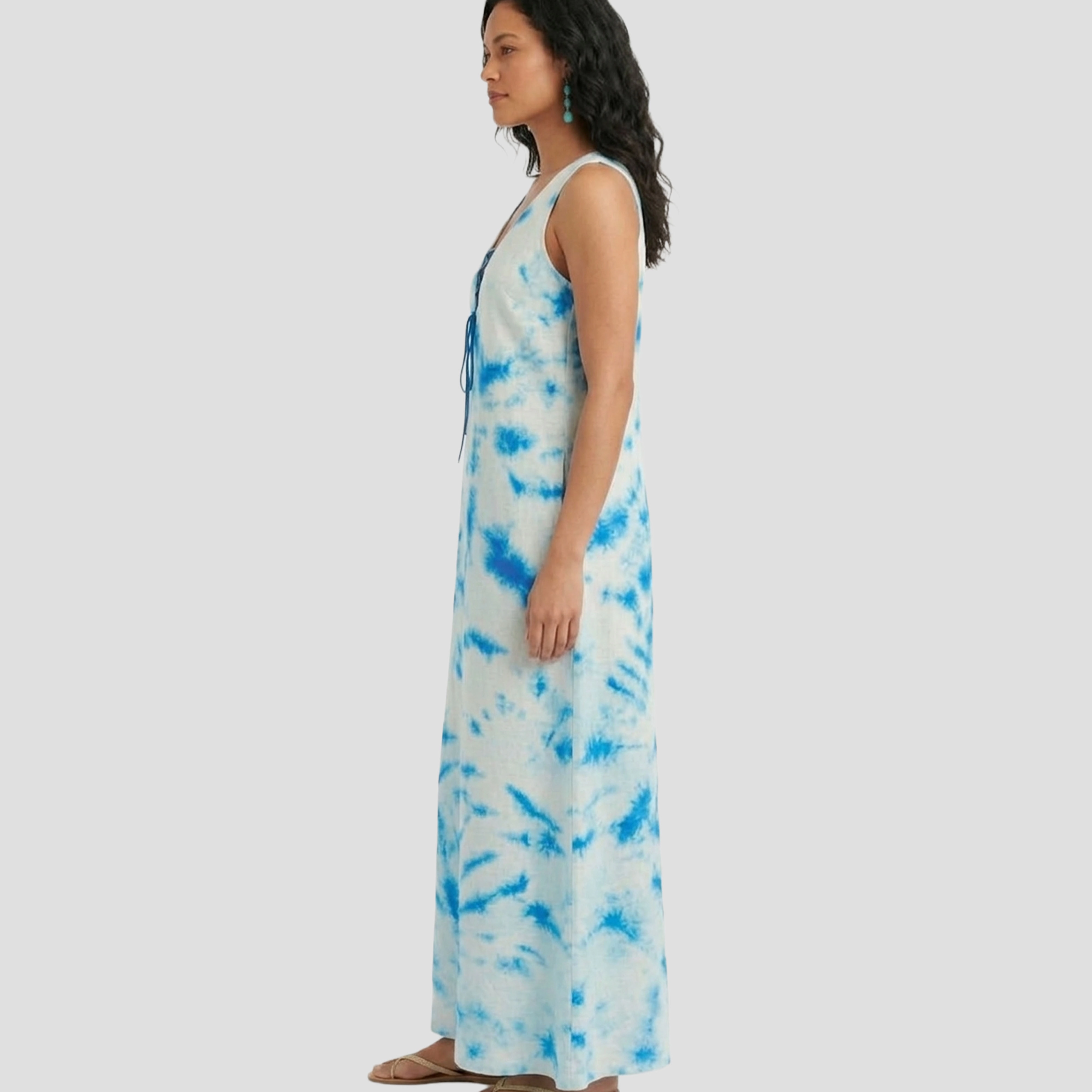 Artyska Women’s Sleeveless Maxi Dress with Lace-Up Front & Pockets