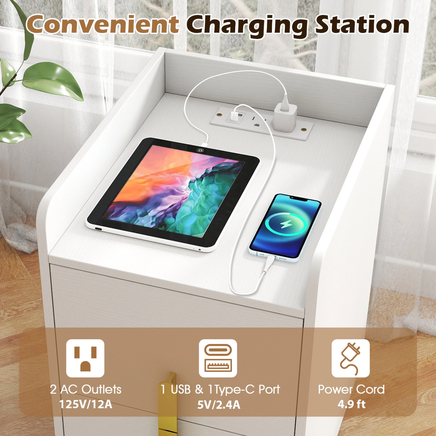 Hivvago Nightstand Side Tables with 2 Drawers and USB Ports