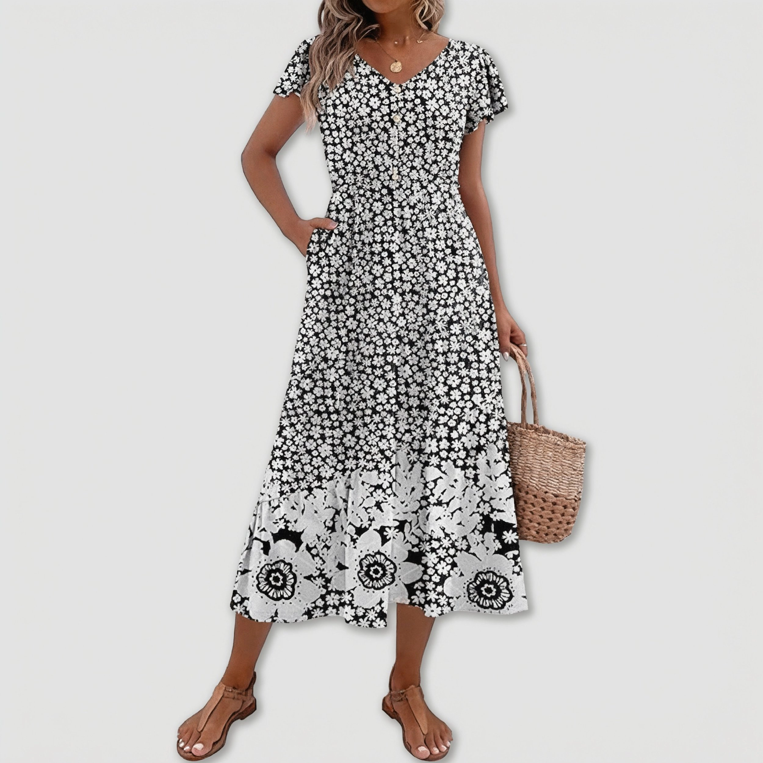 Zeagoo Women's V Neck Short Sleeve Maxi Dress