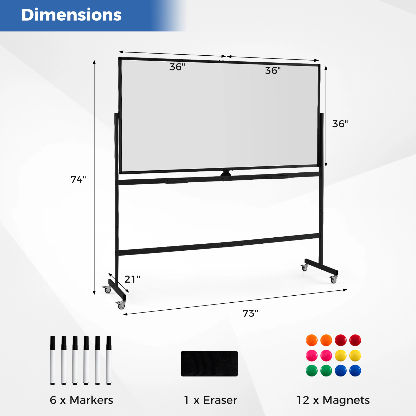 SUGIFT Rolling Double-Sided Magnetic Whiteboard with 72 x 36-in Writing Surface on Mobile Stand White/Black/Green