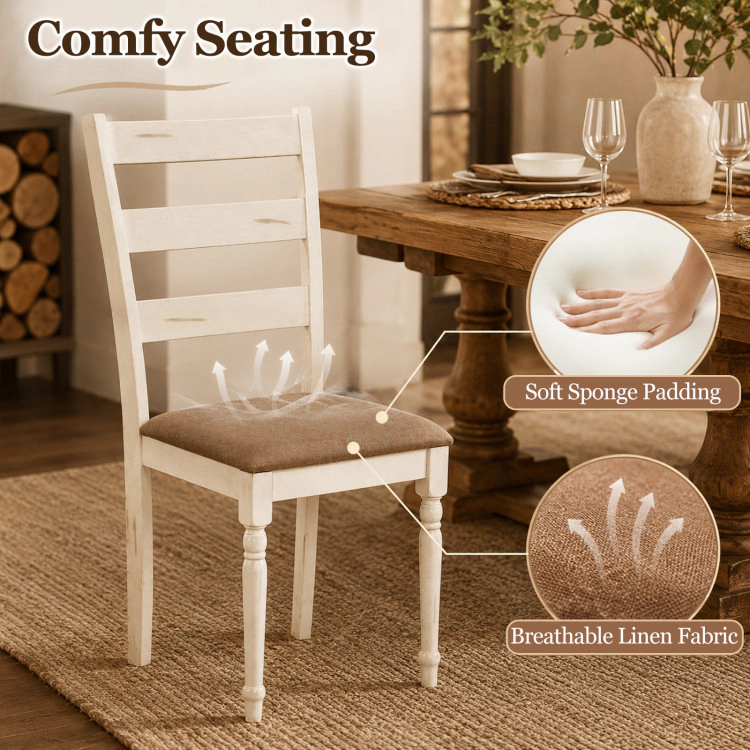 Hivvago Rubber Wood Dining Chairs Set Of 4 With Padded Linen Seat & Slatted Backrest