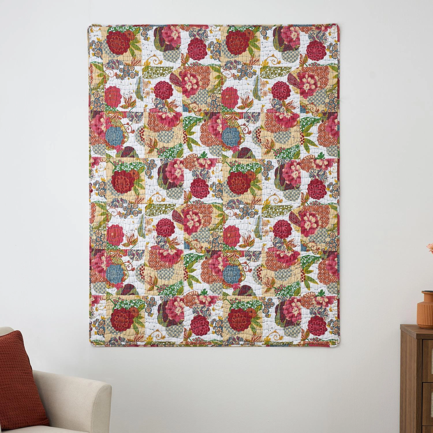 Greenland Home Fashions Jewel 100% Cotton Stylized Floral and Fruit Design Accessory Throw 50" x 60" White