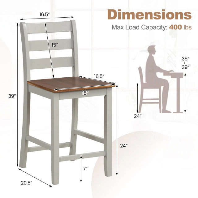 LJG Set of 2 Counter Bar Stool with Inclined Backrest and Footrest