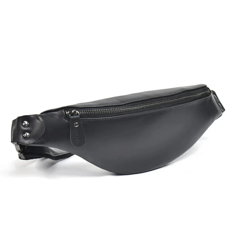 Steel Horse Leather Unisex Sigrid Smooth Black Leather Waist Bag | Smooth Black Leather Fanny Pack