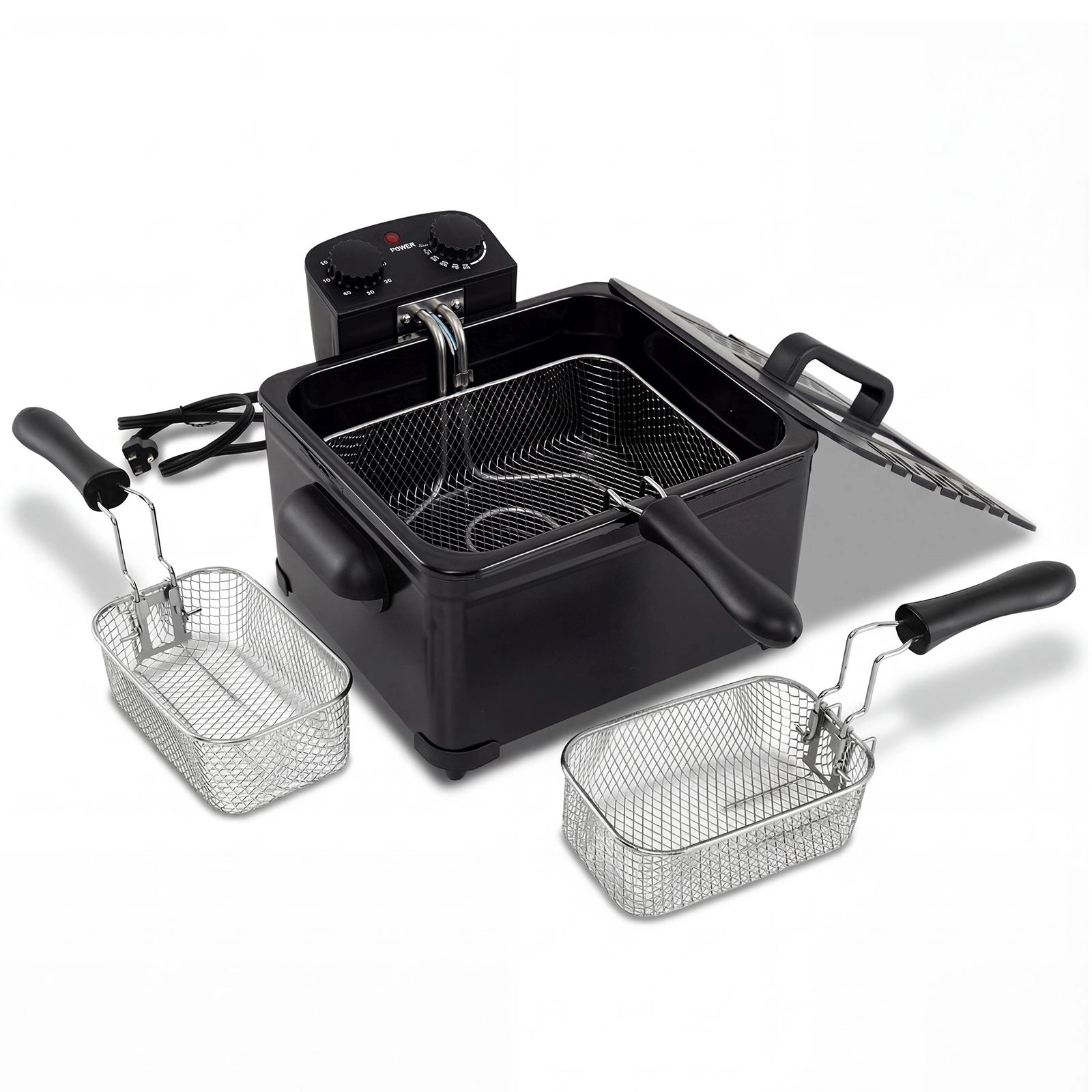 SlickBlue Black Electric Deep Fryer 1700W, 5.3Qt Oil Pot, 3 Baskets, Adjustable Heat