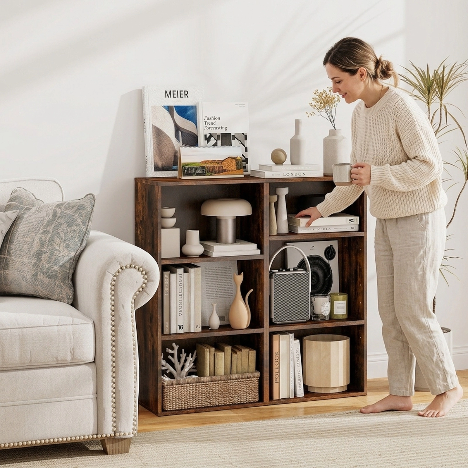 SUGIFT Set of 2 3-Tier Cube Bookcases with Adjustable Shelves