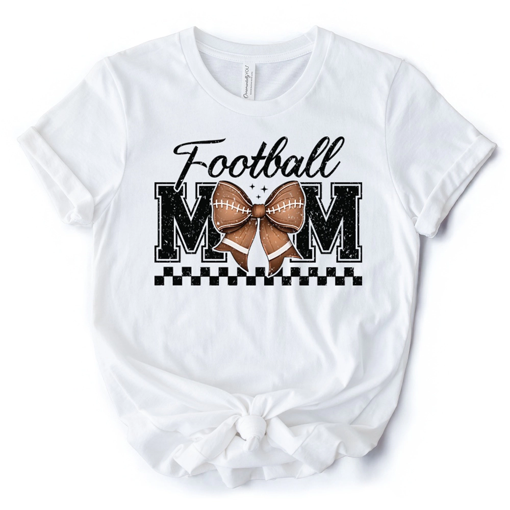 OrnamentallyYou Womens Football Mom Coquette Bow Retro T-Shirt