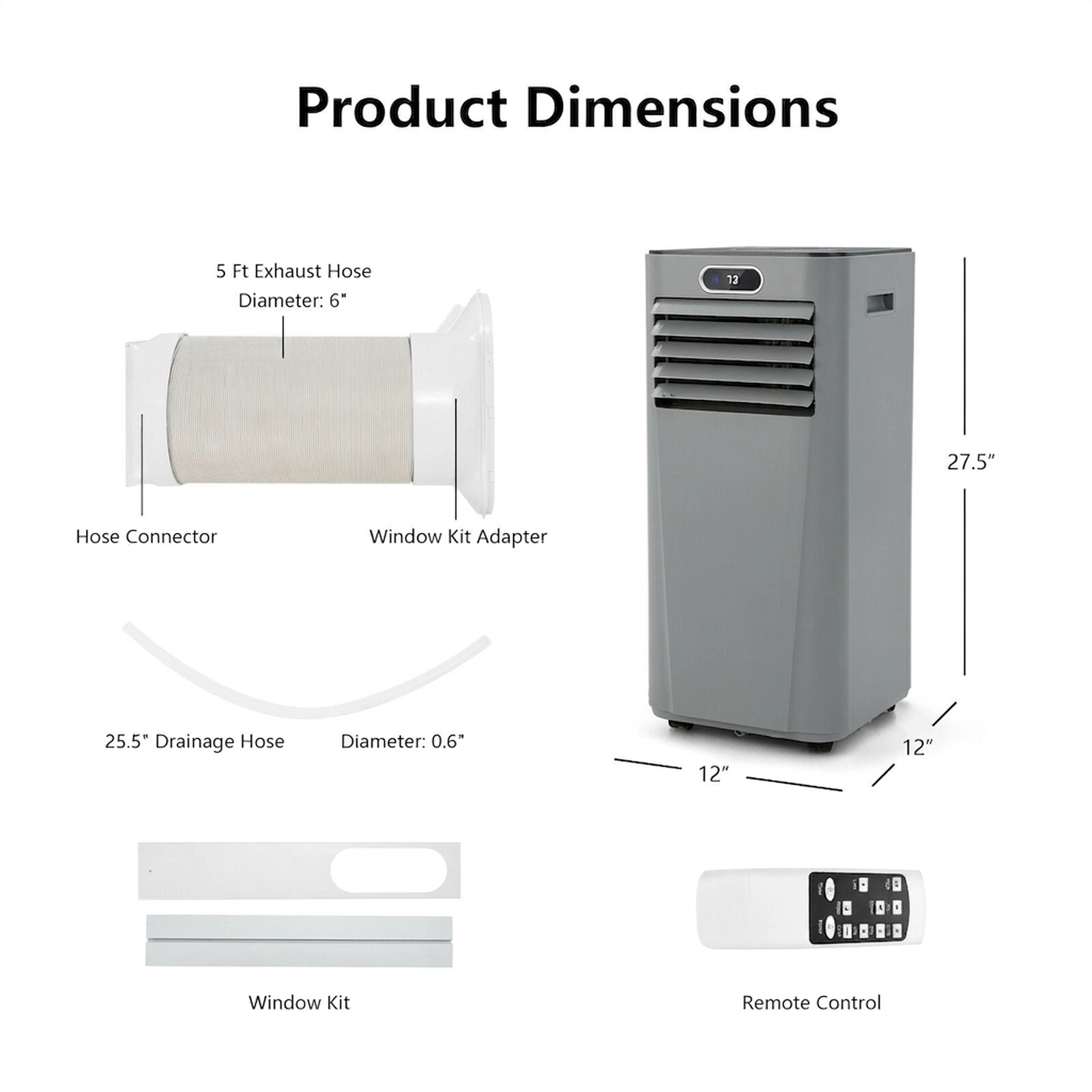 SUGIFT Gray 8000-BTU 3-in-1 Portable Air Conditioner with Dehumidifier and Remote 13-in W 13-in D 27.5-in H