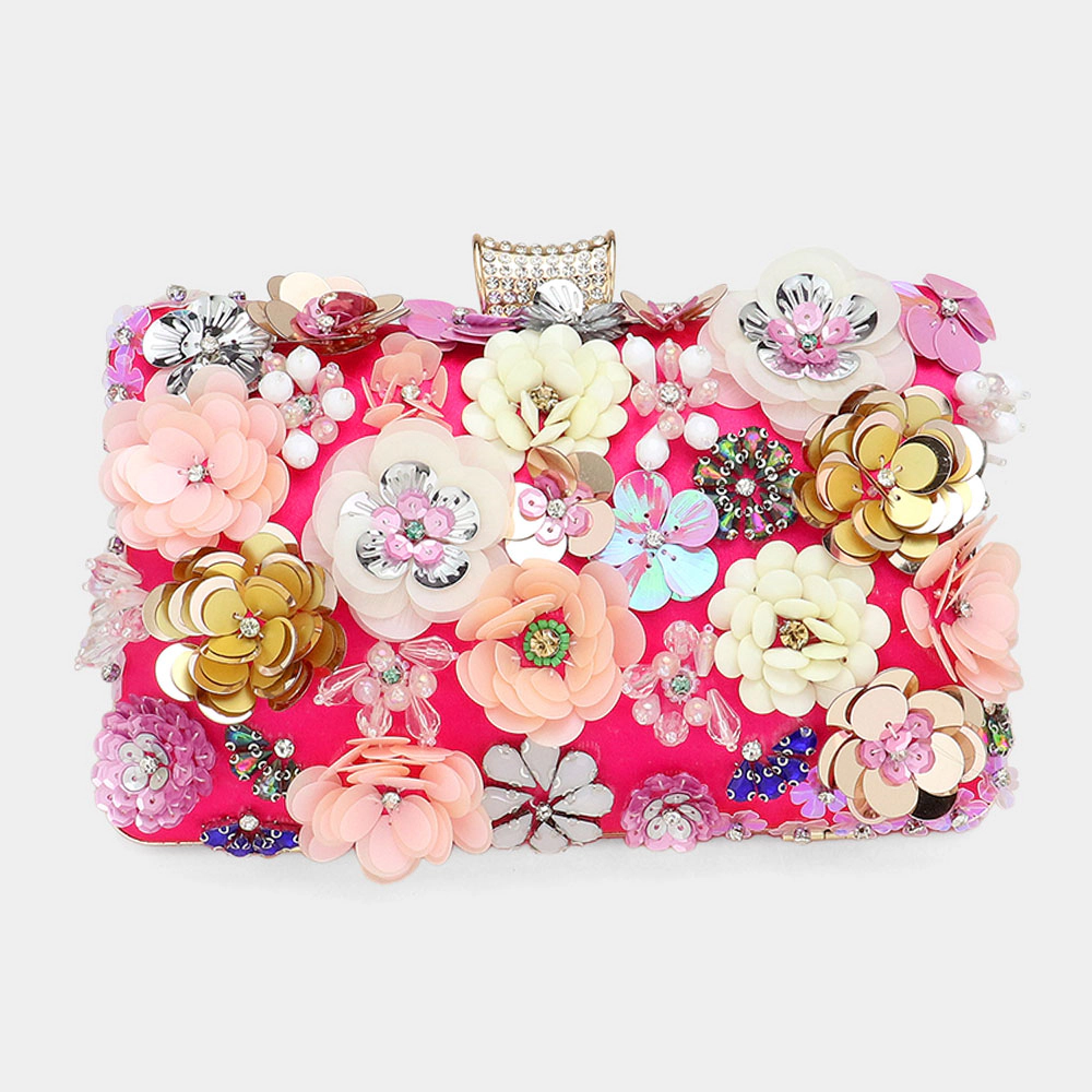 FASHNZFAB Sequin Flower Embellished Clutch Evening Bag