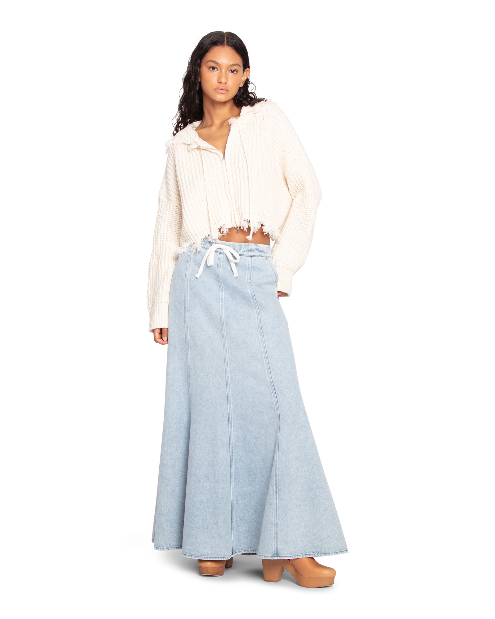 Belle & Bloom Womens Bold Love Denim Maxi Skirt