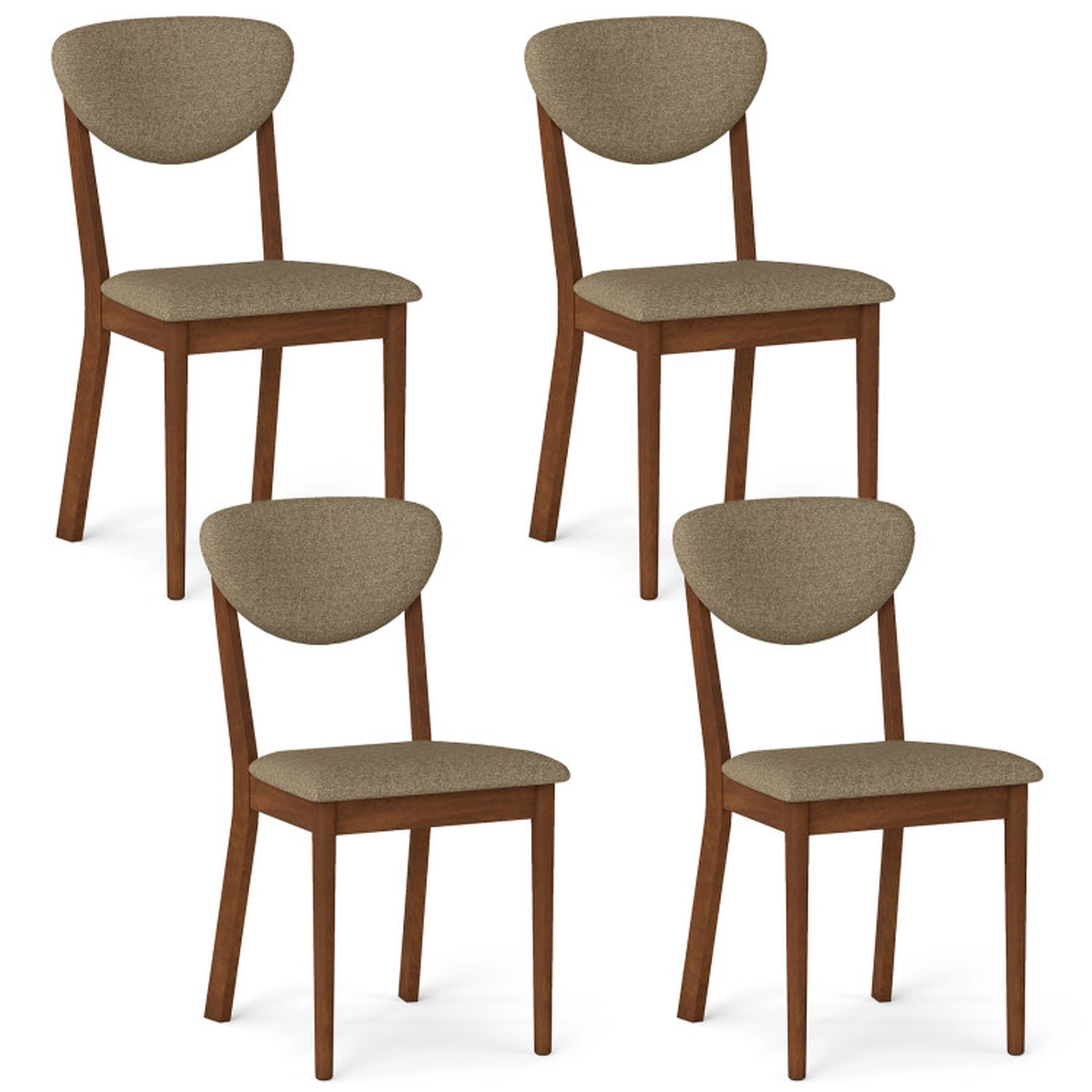 SUGIFT Set of 4 330-lb Capacity Brown Angled Padded Back Linen Dining Chairs with Solid Rubber Wood Legs