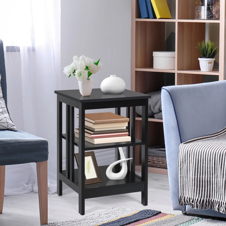 Hivvago 3-Tier Nightstand Sofa Side Table With Baffles And Round Corners