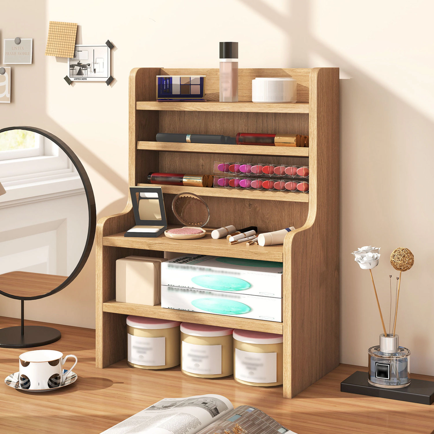 LJG Desktop Organizer 6-Tier Mini Storage Rack with 2 Removable Shelves