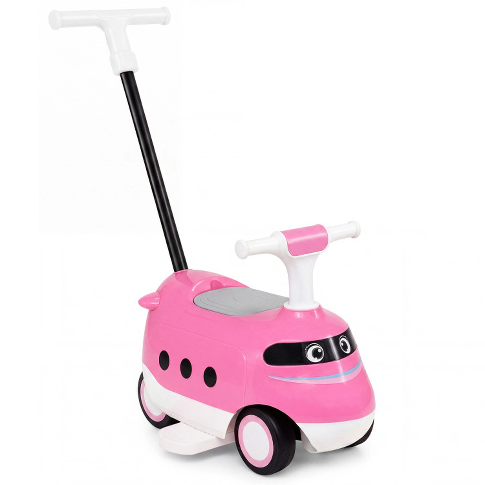 SUGIFT Kids Push 2-in-1 Ride-On Car with Detachable Parent Handle and Horn Pink