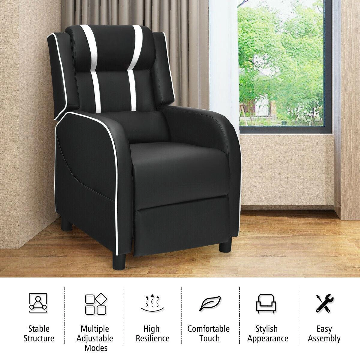 SUGIFT White Racing-Style Gaming Recliner with Massage, Footrest and 160-Degree Recline