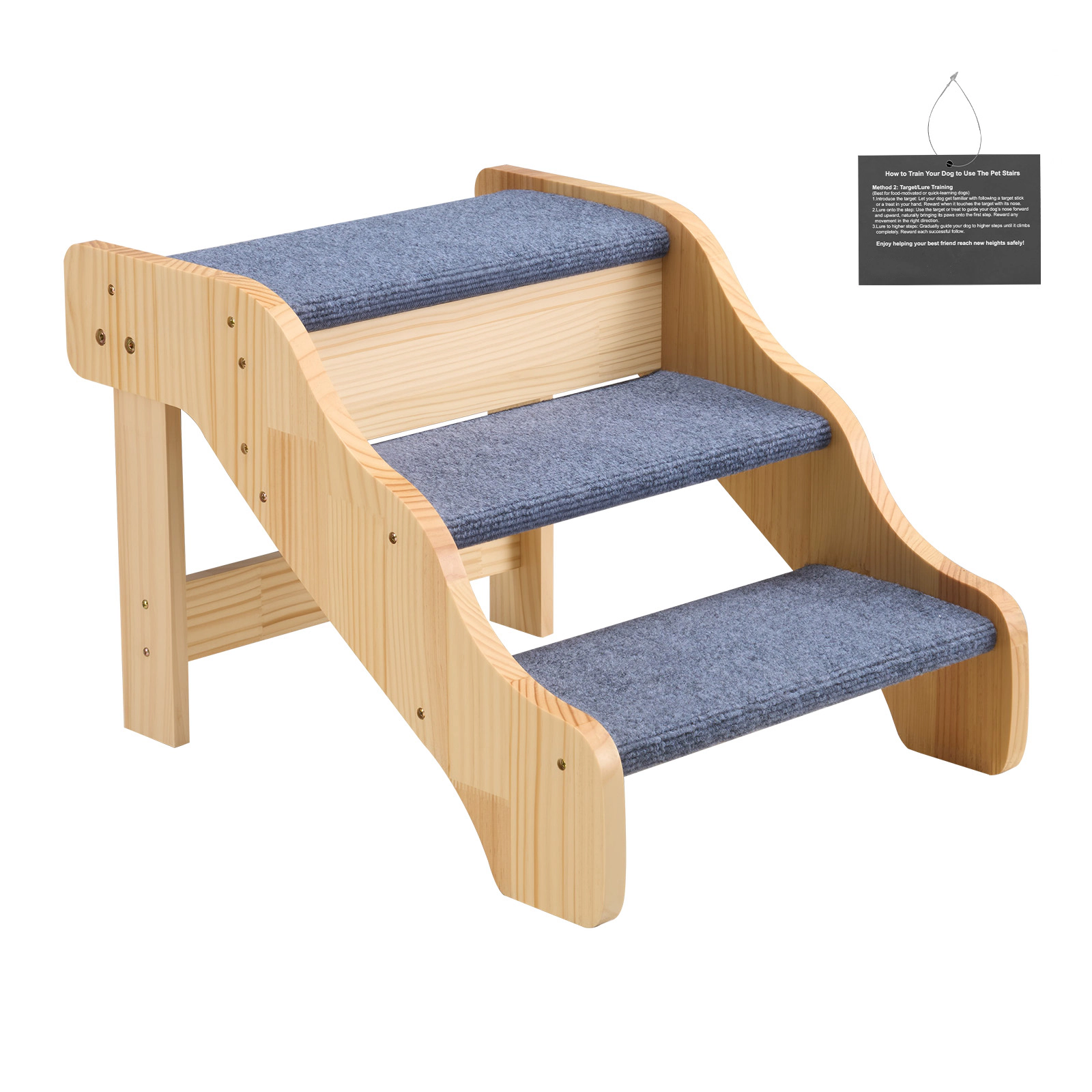 HONGGE 3-Step Non-Folding Wood Dog Stairs for High Beds & Sofas, Fixed Frame, Supports Pets up to 150 lbs