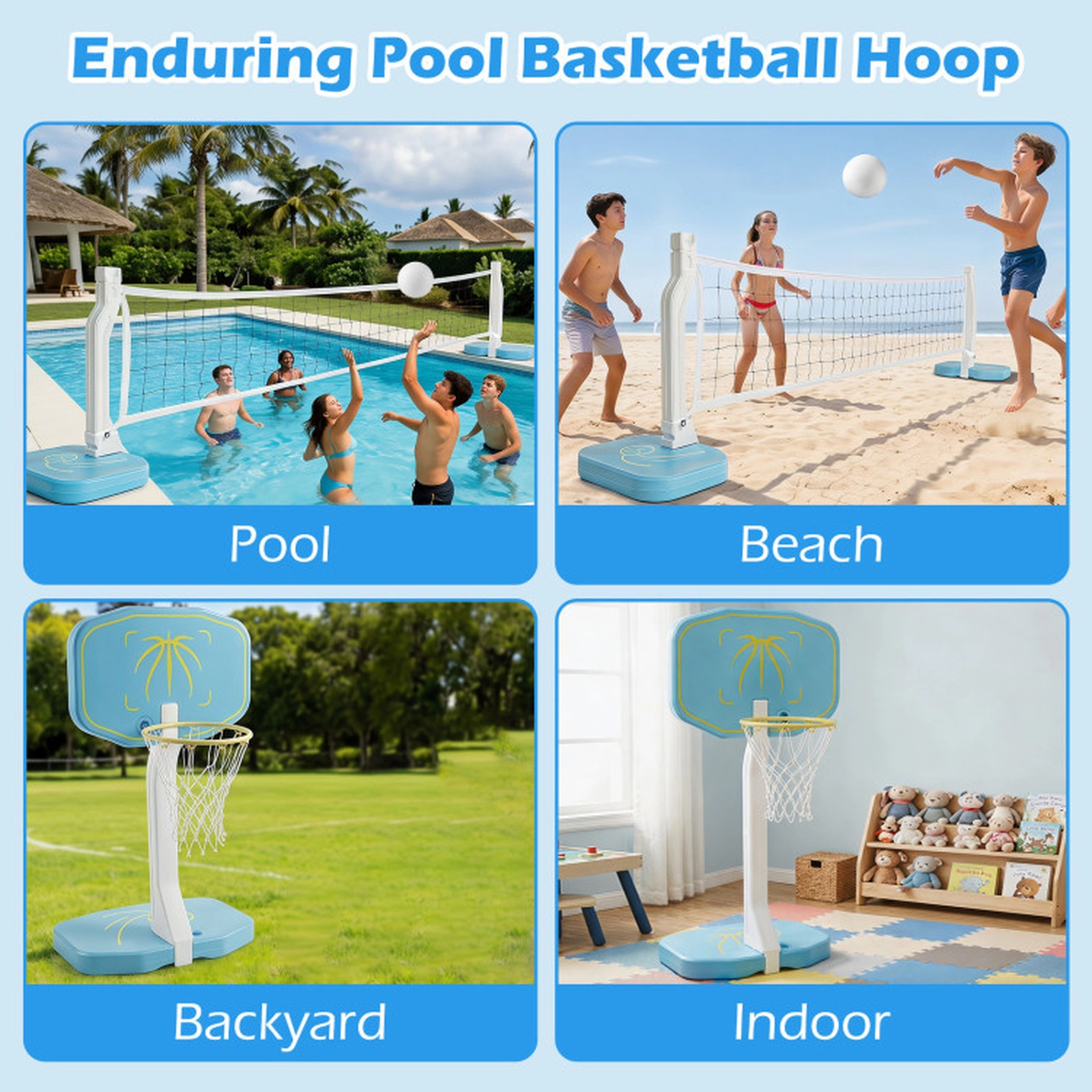 SUGIFT 2-in-1 Pool Basketball Hoop and 25-ft Volleyball Net Set with Weighted Base and Air Pump