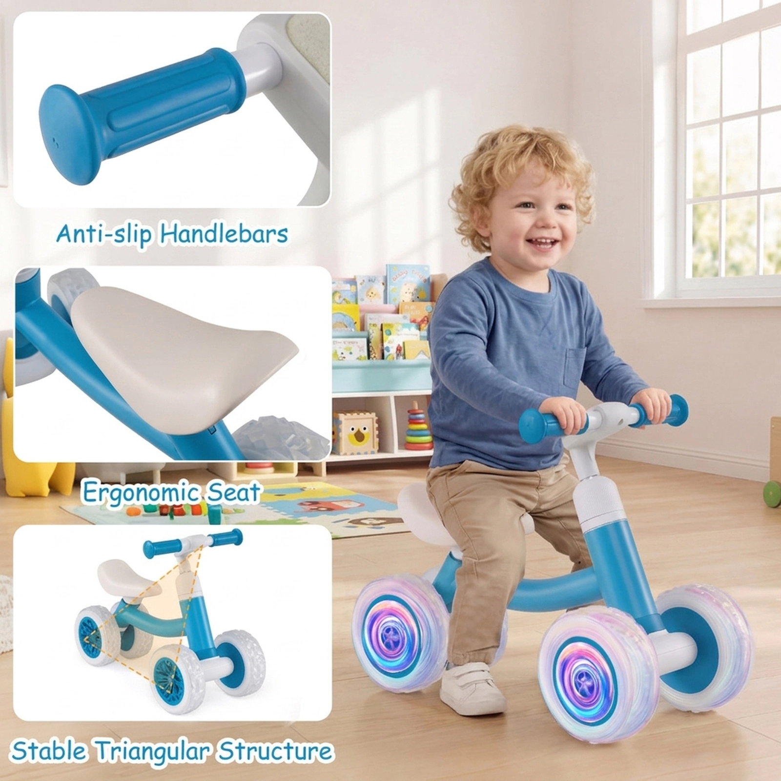 SUGIFT Baby Balance Bike with Adjustable Handlebar and Seat 55-lb Capacity Ages 12-36 Months Blue Bicycle