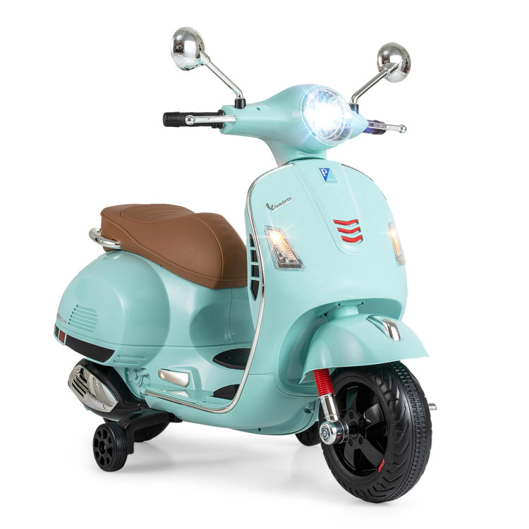 Hivvago 12V Kids Electric Motorcycle Licensed VESPA with Music and Training Wheels