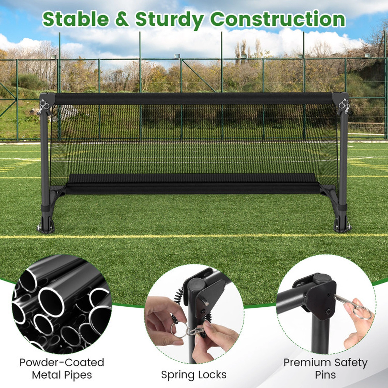 SUGIFT Toddler Black Small Pop Up Soccer Goal with Foldable Powder Coated Metal Frame and PE Net