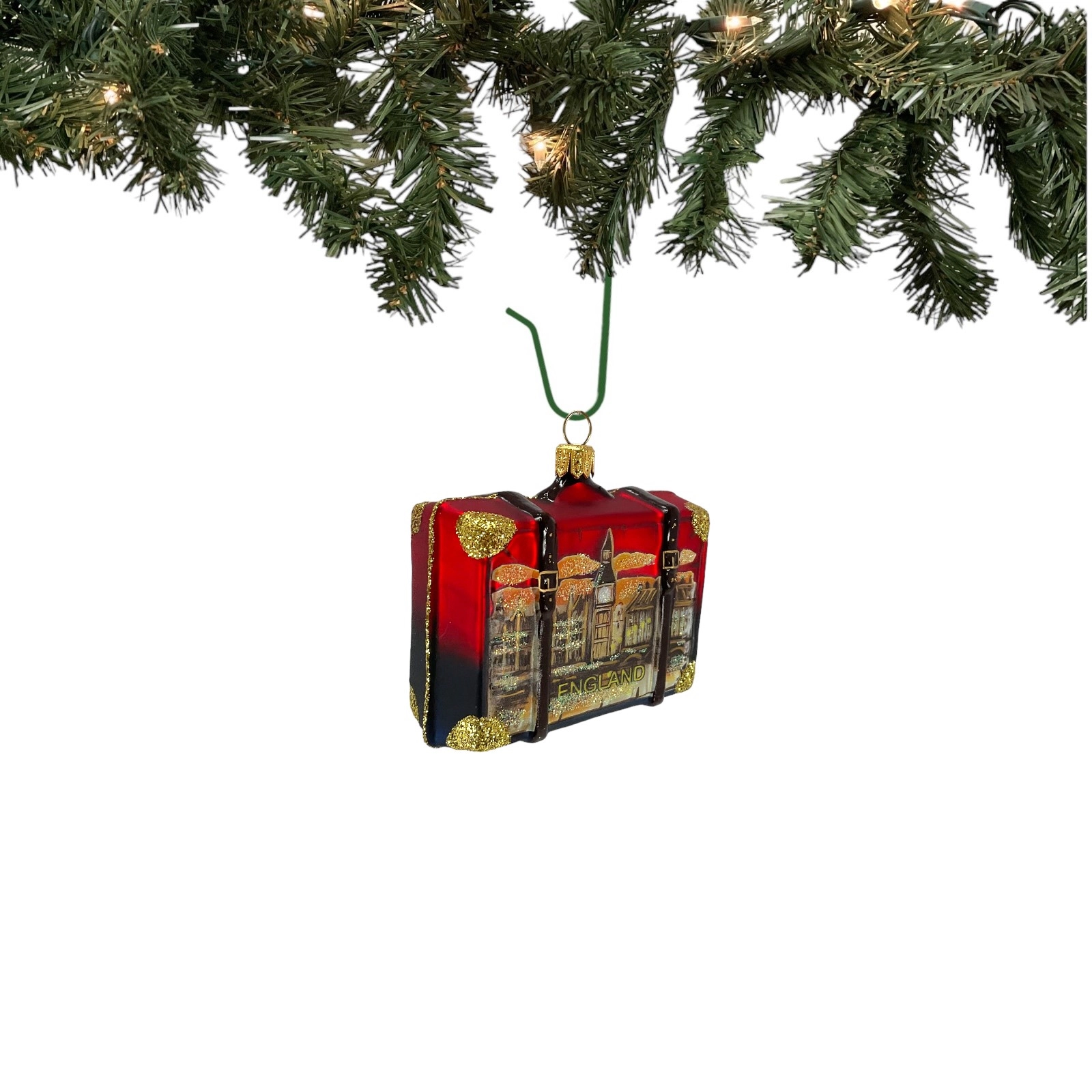 Pinnacle Peak Trading Company England Travel Suitcase Polish Glass Christmas Ornament London UK