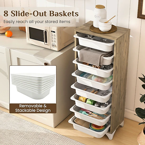 SUGIFT 9-Tier 46-in Oak Wooden Freestanding Fruit and Vegetable