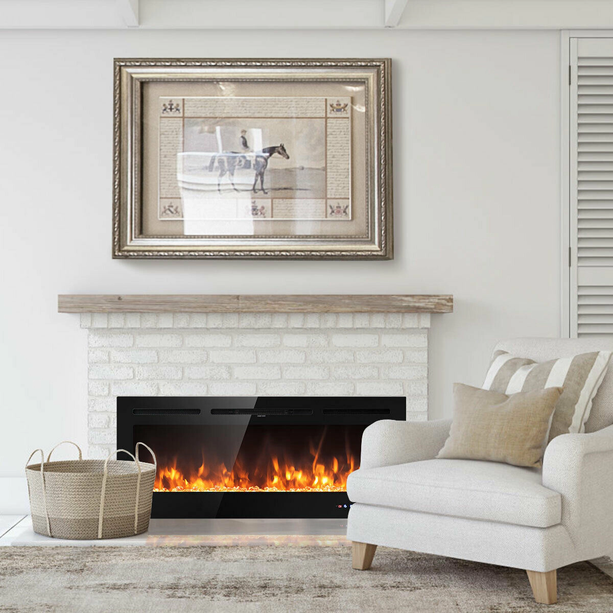 LJG 50 Inch Recessed Electric Insert Wall Mounted Fireplace with Adjustable Brightness