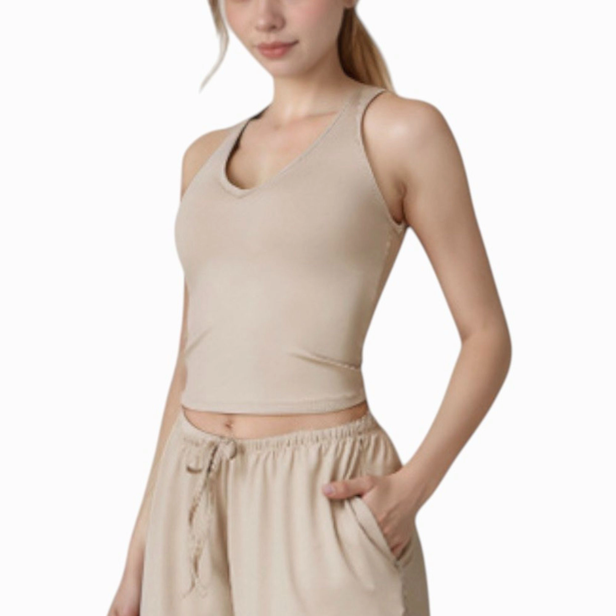Anna-Kaci Women's Cropped Active Tank Top with Built-In Bra and Racerback Design