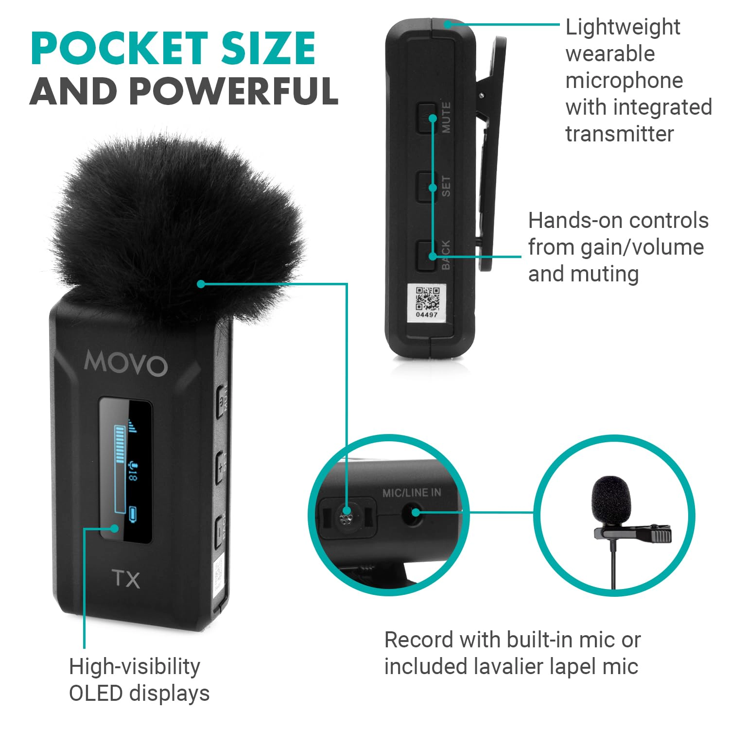 Movo WMX-2-C Wireless Microphone for iPhone 15/16 with Charging Case - 7HR Battery Wireless Lavalier Microphone