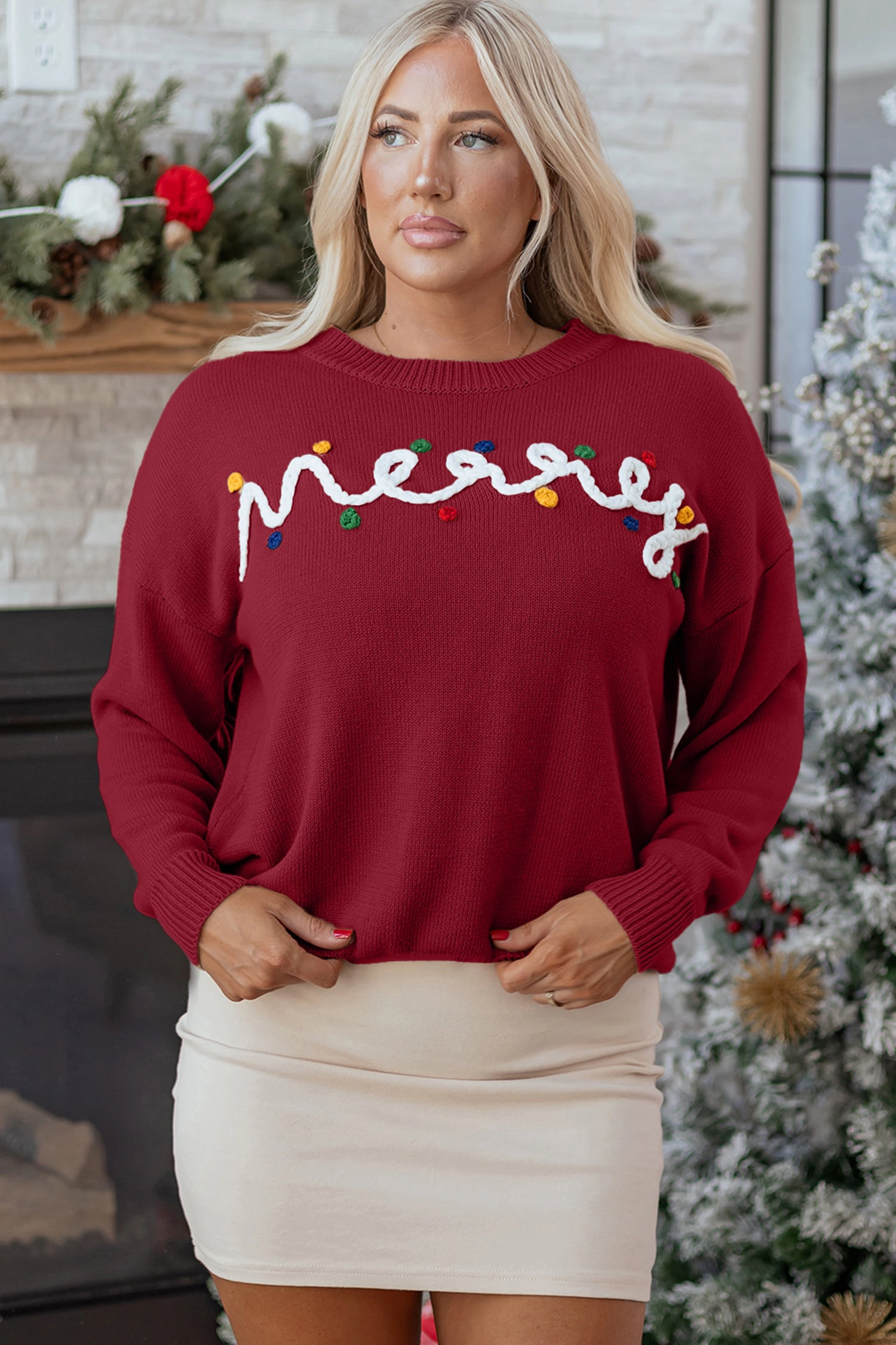 Threaded Pear Women's Jade Christmas Drop Shoulder Sweater