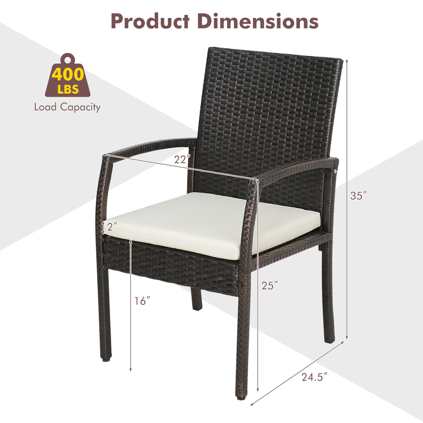 SUGIFT Set of 4 Brown Hand-Woven PE Wicker Outdoor Patio Dining Armchairs with Zippered Seat Cushions