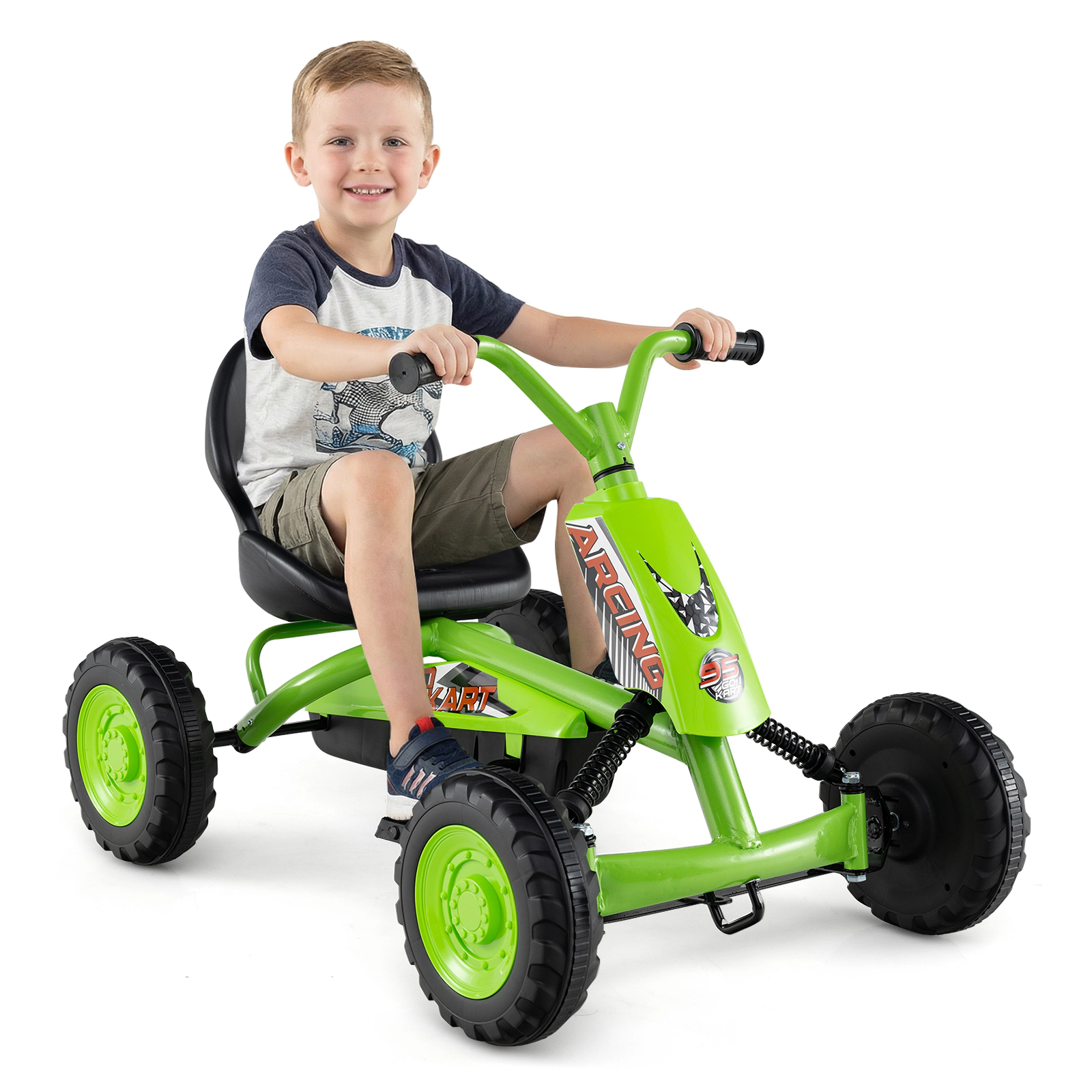 Costway Go Kart for Kids 4 Wheel Toddler Ride On Pedal Car w/ Steering Handlebars Pink