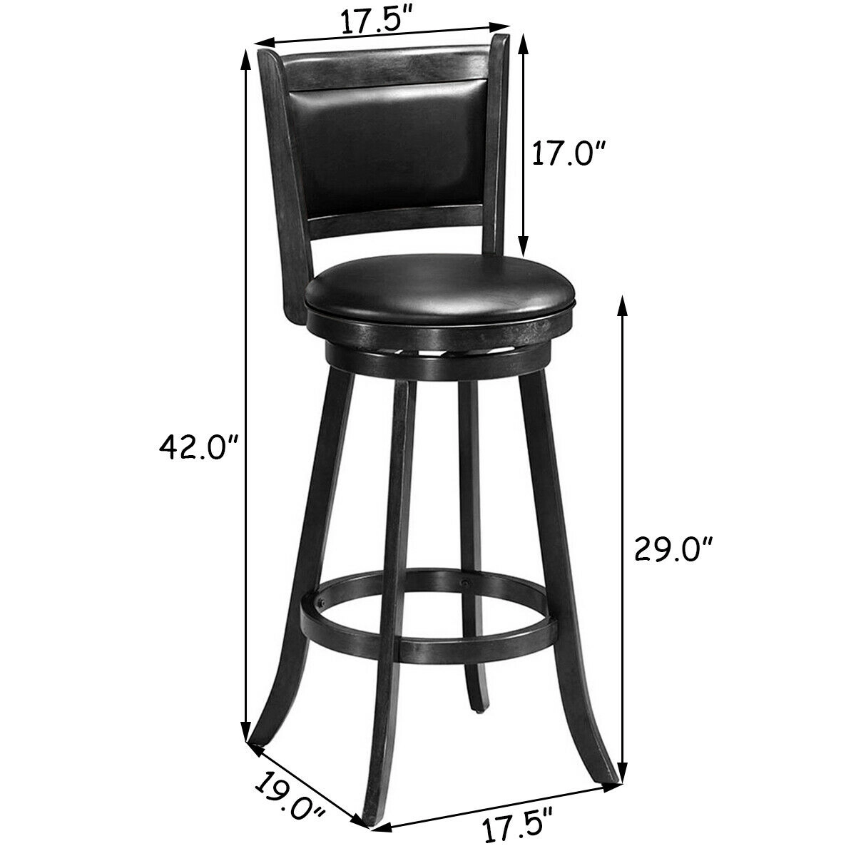 Glintex 2-Piece 29-Inch Swivel Bar Stool Set with Panel Back