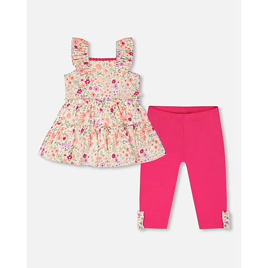 Deux par Deux Girls Tunic and Organic Cotton Capri Set Printed Flowers