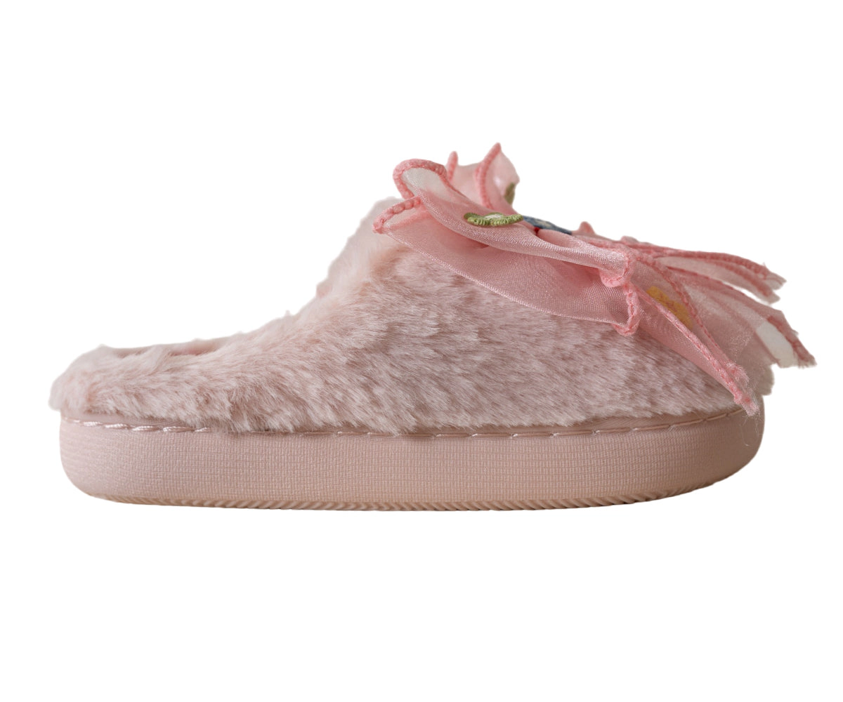 Bebe Girl's Faux Fur Slipper with Floral Bow