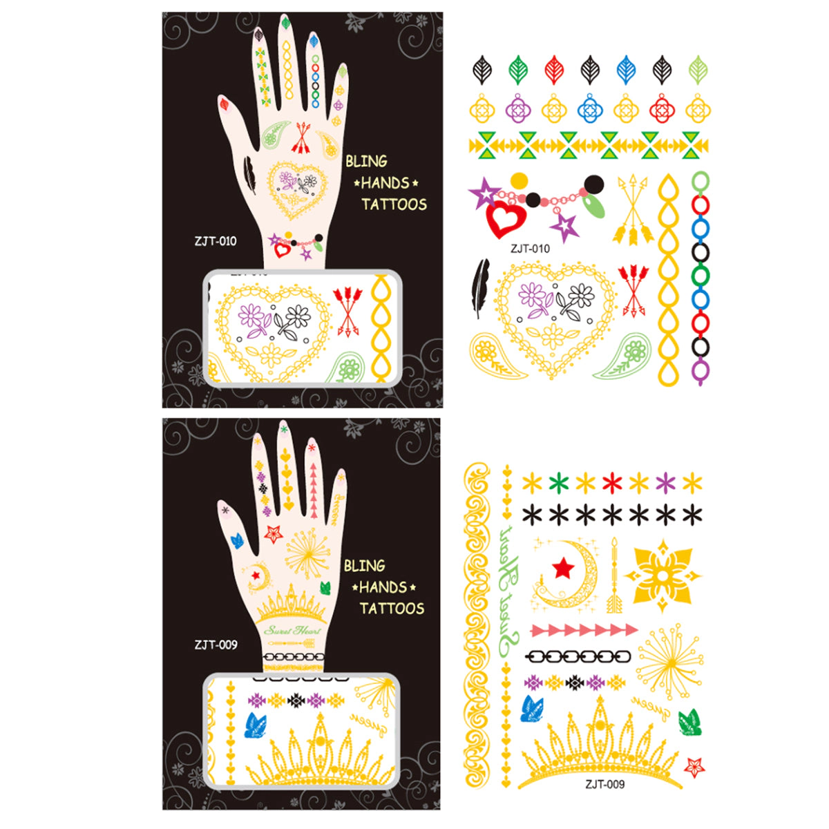 Wrapables Trendy Temporary Metallic Hand Tattoos