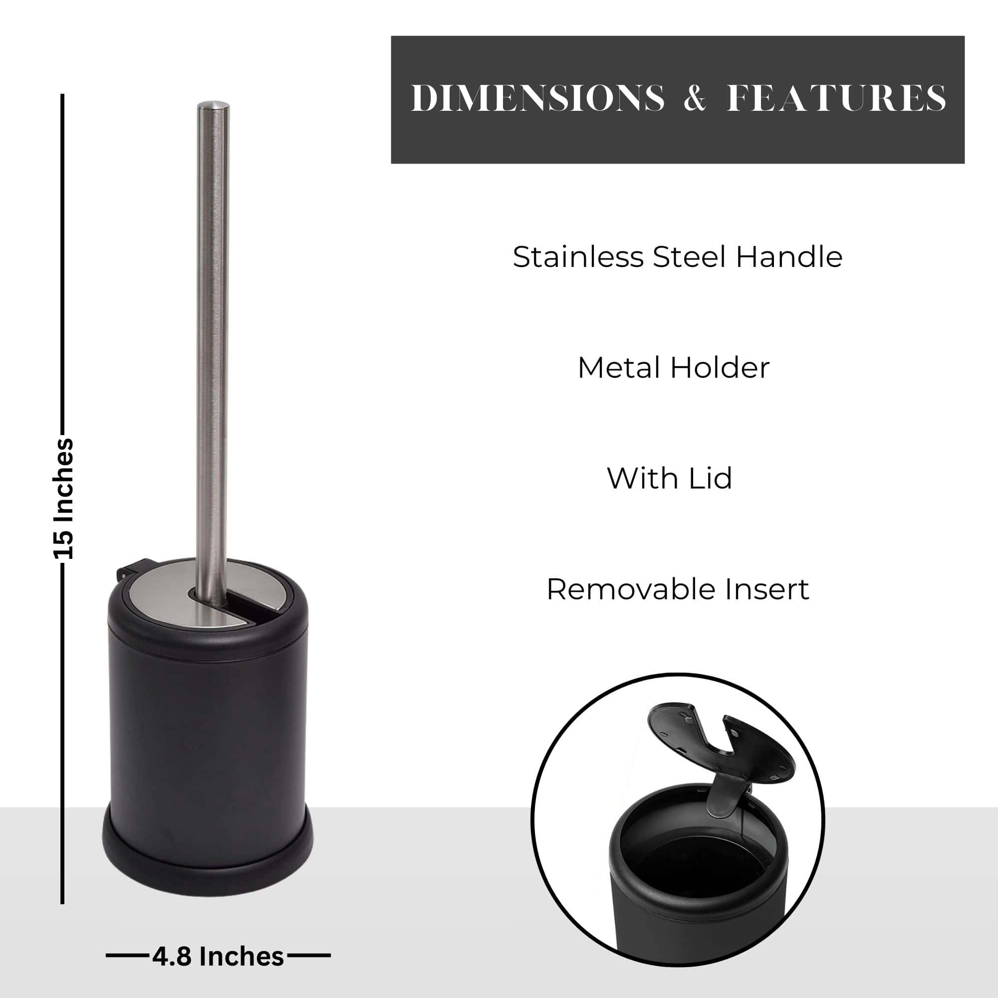 Evideco French Home Goods Chrome Toilet Brush and Holder Set - Folding Lid, Removable Insert, Stainless Steel Handle