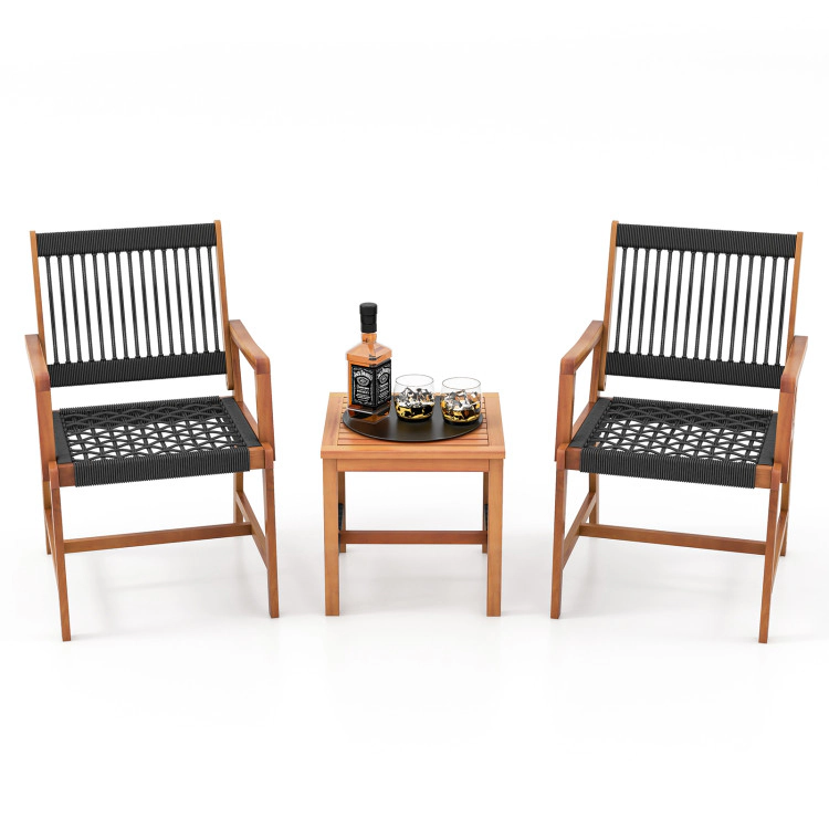 Hivvago 3 Pieces Acacia Wood Patio Furniture Set With Armchairs Coffee Table