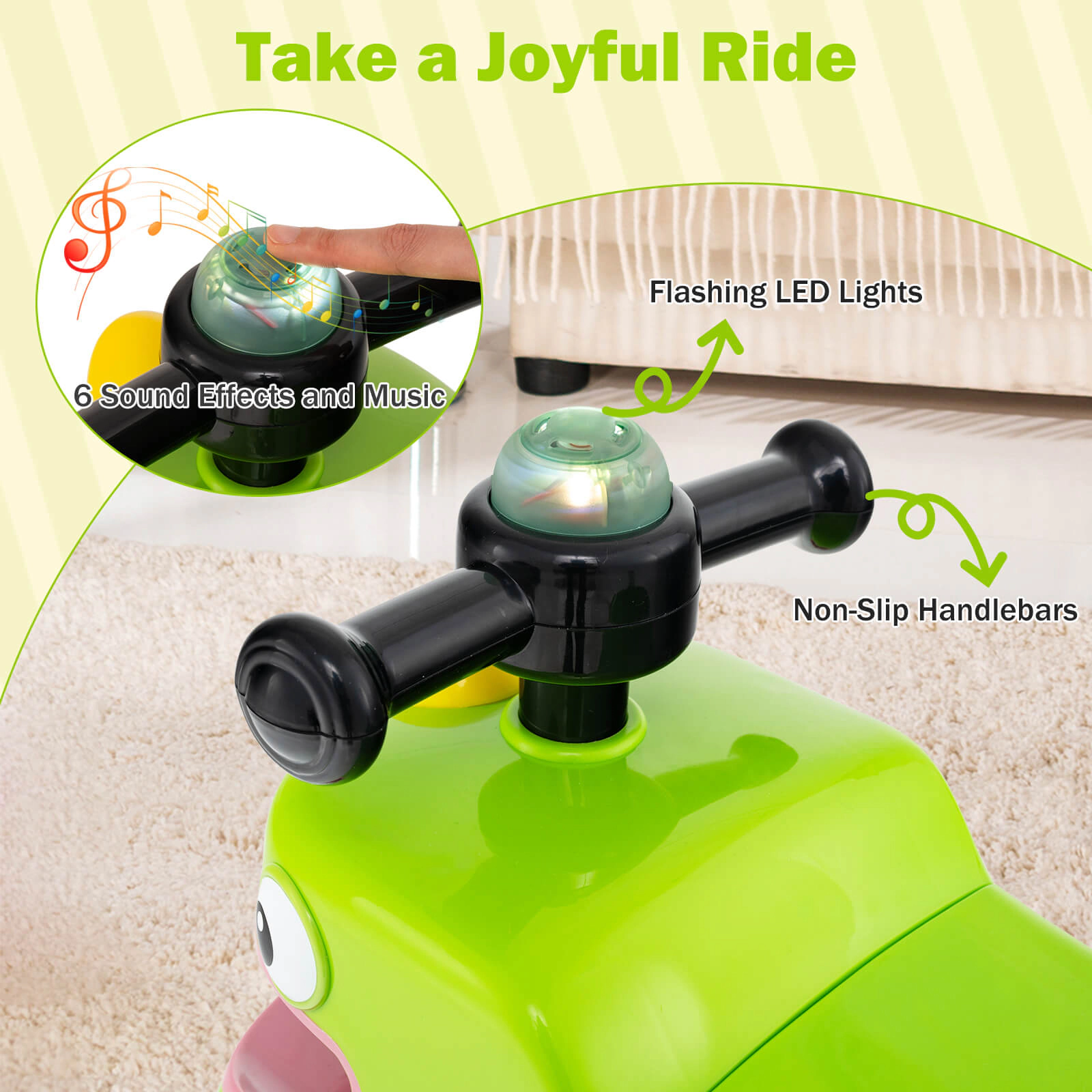 Costway Ride on Toy Baby Dinosaur Sliding Car with 4 Universal Casters Under-Seat Storage Yellow