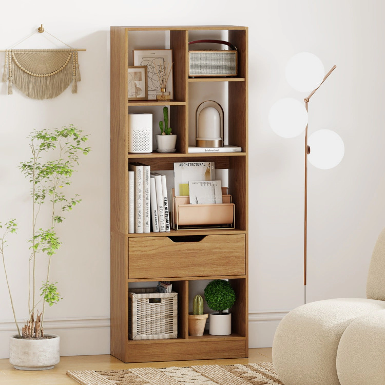 Hivvago 51 inch Tall Freestanding Bookcase with Drawer 7-Cube Storage Organizer