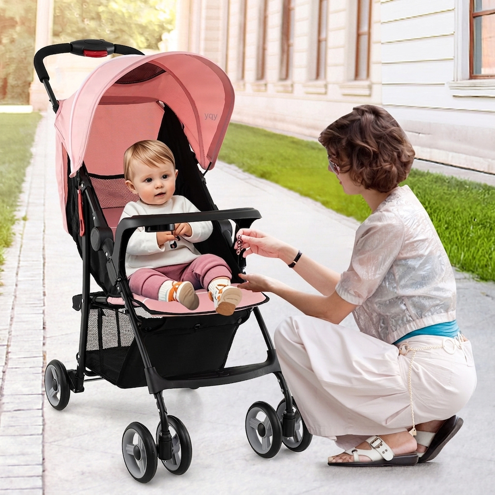 SUGIFT Pink 33-lb Capacity Steel Frame Toddler Travel Stroller with Multi-Position Recline and 5.5-in Wheels