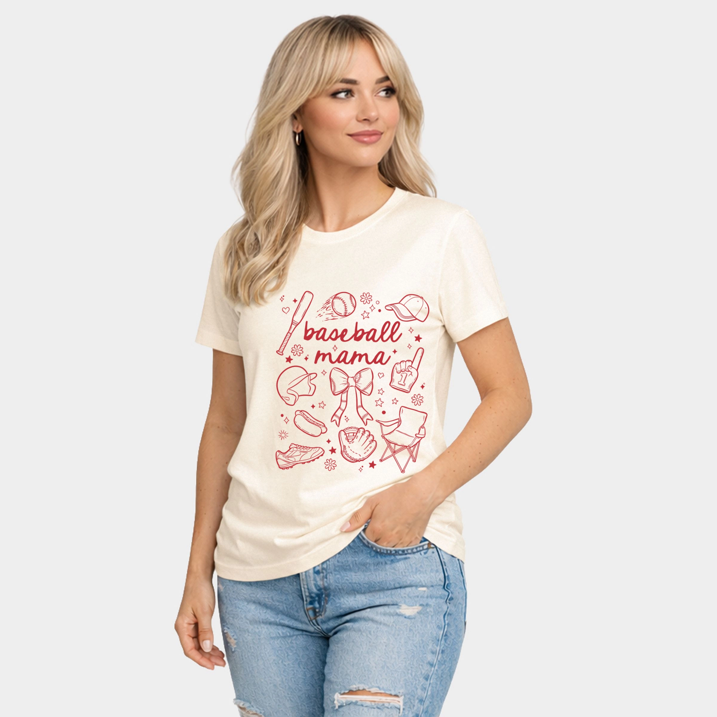 Simply Sage Market - Baseball Mama Sketched Collage Women's Short Sleeve Graphic T-Shirt