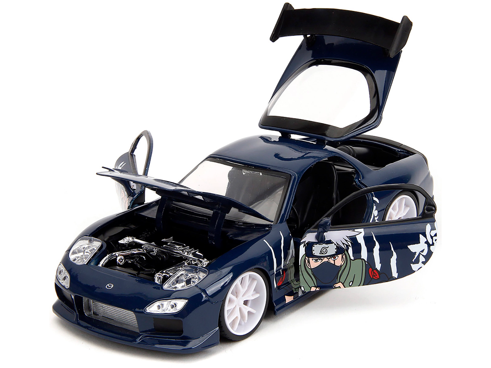 Jada 1993 Mazda RX-7 Dark Blue with Graphics and Kakashi Hatake Diecast Figure "Naruto Shippuden" (2009-2017)