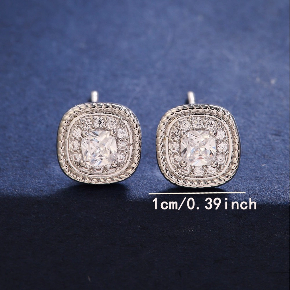 Double Halo Cushion Cut Cubic Zirconia Square Stud Earring