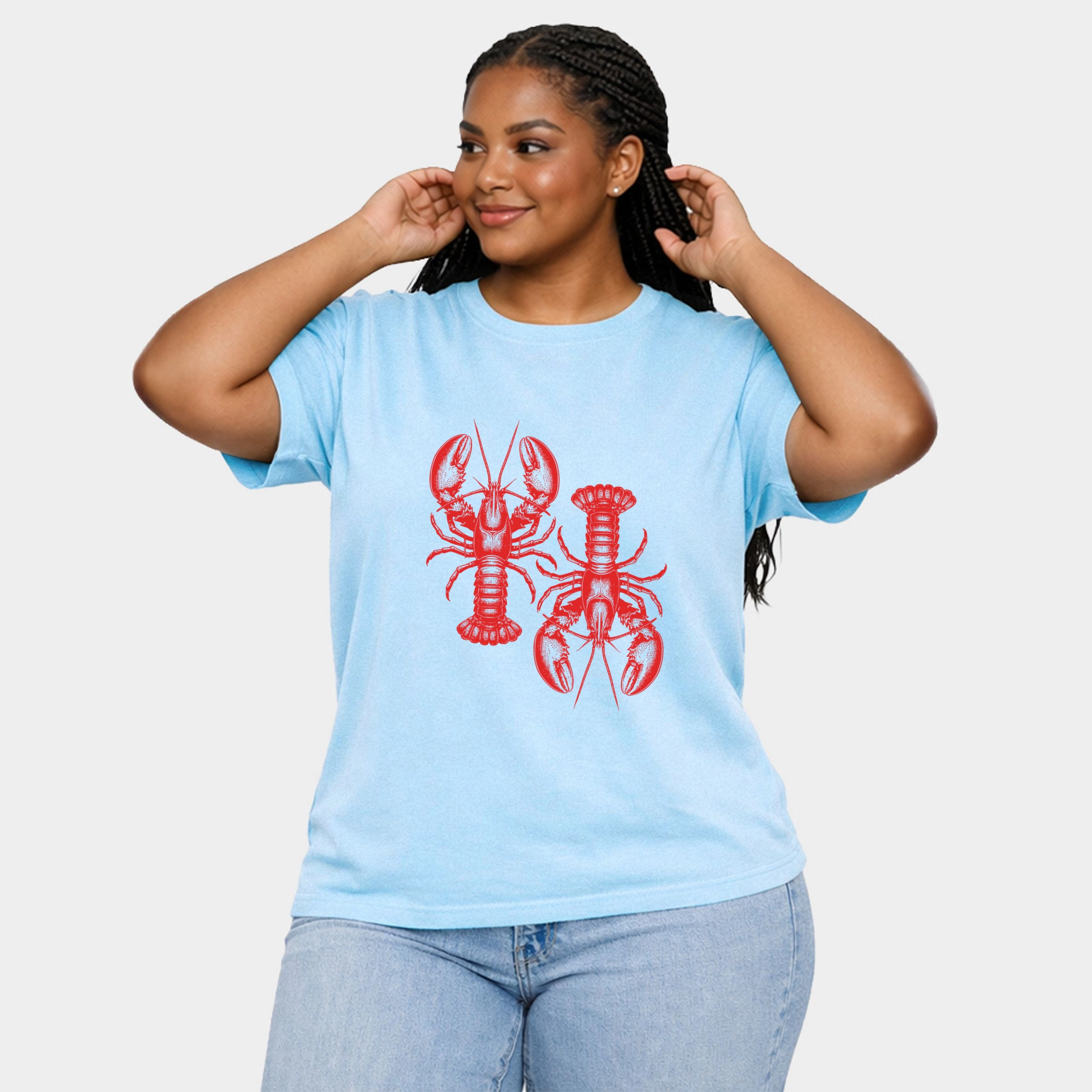 Simply Sage Market - Two Lobsters Women's Plus Sized Garment Dyed Graphic T-Shirt