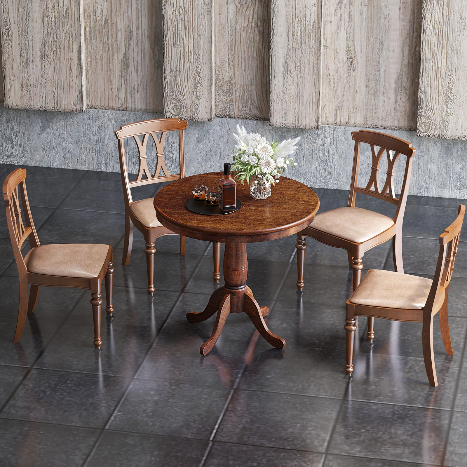 LJG 32 Inch Wooden Round Pub Pedestal Side Table