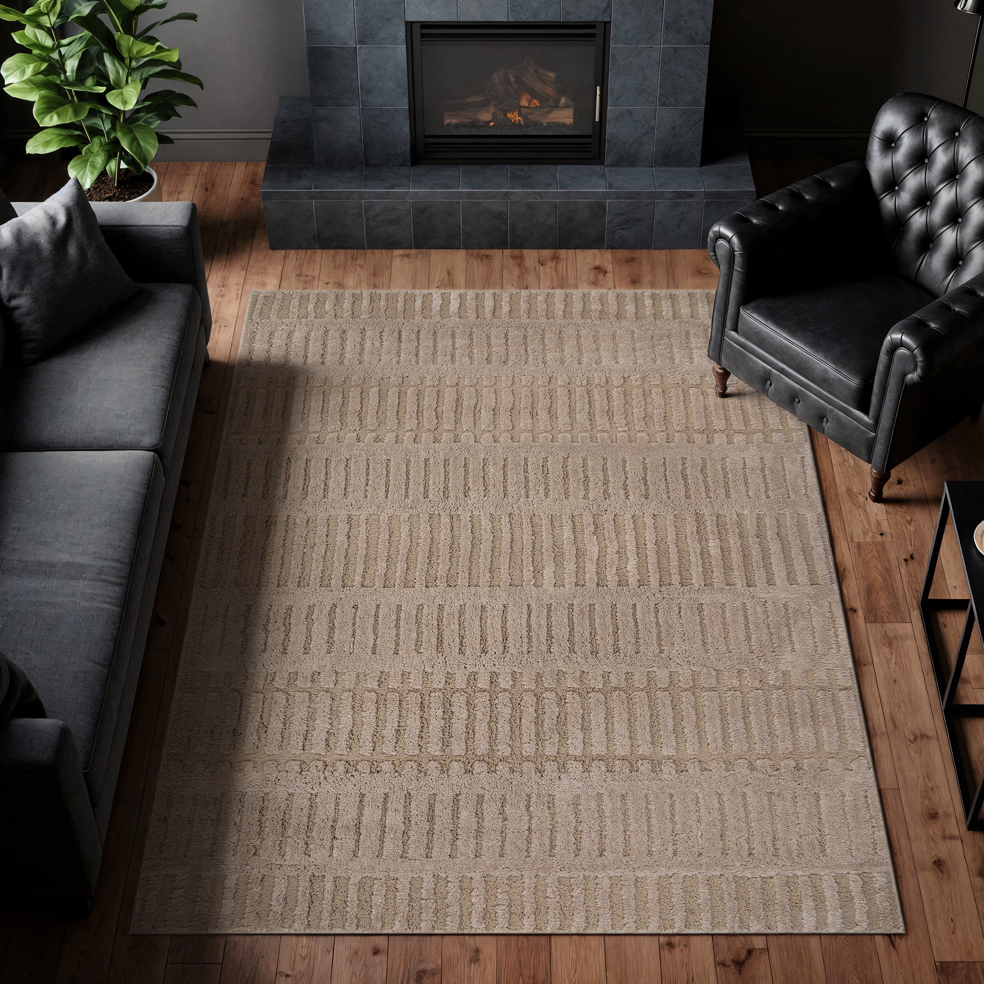 World Rug Gallery Vertical Dash Soft Shag High-Low Indoor Area