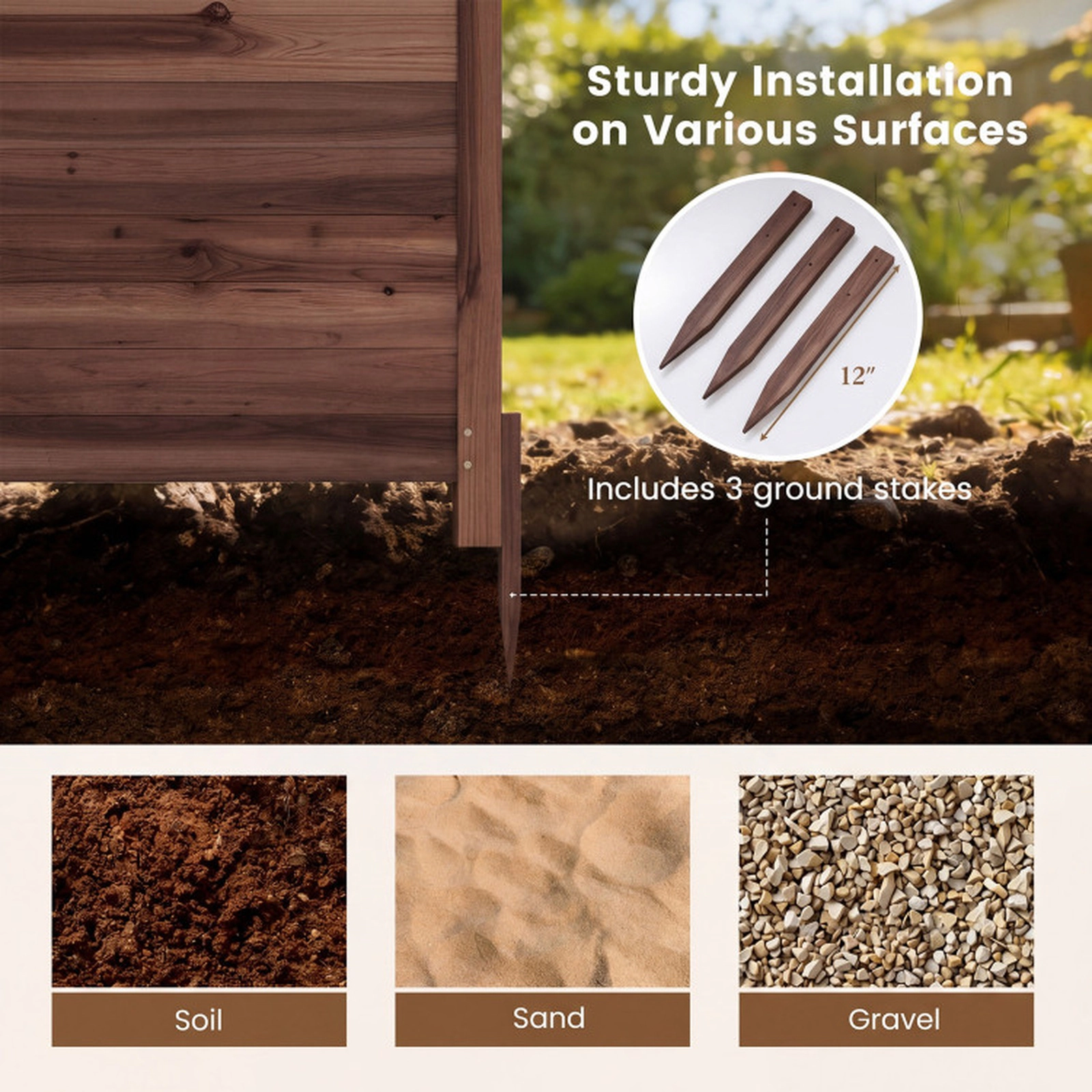 SUGIFT Brown 3-Panel Fir Wood Outdoor Privacy Air Conditioner Fence with 3 12-in Metal Ground Stakes